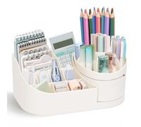 minimaliving Desk Organiser,360 Degree Rotating Pen Holder for Desk,2-in-1 Pencil Pot with 16 Compartments,Nordic Style Pen Organizer,Non-Slip Desktop Storage for Office,Cosmetics,School,Home(Cream)