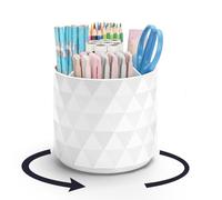 minimaliving Desk Organiser,Sparkling Diamond-like Pen Holder 360°Rotating Office Desk Accessories,Pen Pot with 5 Compartments Storage Box Caddy for Office,School,Home,Art Supply(White)