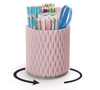 minimaliving Desk Organiser,Stylish Rhombus Pen Holder for Desk 360°Rotating Office Desk Accessories,Pencil Pot with 5 Compartments Storage Box Caddy for Office,School,Home,Art Supply(Dark Pink)