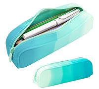 minimaliving Pencil Case, Colourful Silicone Waterproof Pencil Case Aesthetic Lightweight & Portable Pencil Case Boys Stylish Small Office Supplies for Adults, Women and Men, Green, School