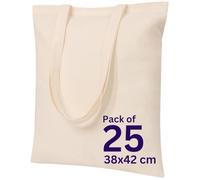 MINIMARG 100% Cotton Canvas Bags for Grocery, Plain Tote Bags to Decorate, eco-friendly Canvas Reusable blank Tote Bags made with Premium Quality Fabric - Size 38x42cm+65cm long Handle (25, Natural)