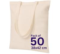 MINIMARG 100% Cotton Canvas Bags for Grocery, Plain Tote Bags to Decorate, eco-friendly Canvas Reusable blank Tote Bags made with Premium Quality Fabric - Size 38x42cm+65cm long Handle (50, Natural)