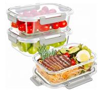 MINIMARG 3 Pack Large Food Prep Glass Containers With Lids, Leak Proof Glass Meal Prep Containers Reusable Food Storage Containers With Lids, 35oz (Grey (Single Compartment-3 Pack))