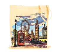 MINIMARG Printed 100% Cotton Tote Bag Souvenir for Presents | London Canvas Gift Bag | Reusable UK Shopping Bag | Size 38x42cm+65cm long Handle (London Art)