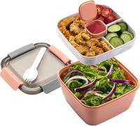 MINIMARG Salad Lunch Box - Large Salad Bowl with Lid, BPA-Free |3-Compartment Bento Box Microwave Safe - Yumbox Style Salad Bowl with Dressing Containers, Built-in Reusable Spoon (Pink, Large-1.5L)