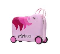MiniMax 45x36x20cm 29L Kids Ride-On Suitcase 4PCS Set Inc Drawstring Bag, Neck Pillow & 50+ Personalisation Stickers, Easyjet Max Size Childrens Rolling Hand Cabin Luggage 45x36x20 (Unicorn)