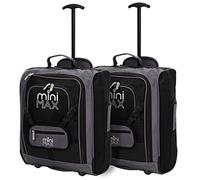 MiniMax Kids Travel Carry On Hand Cabin Luggage Suitcase Trolley Backpack Bag with 2 Wheels with Front Pocket for Toys/Dolls/Teddy Bears, Set of 2, Black