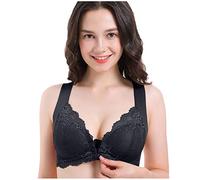 Minimiser Bras for Women UK Full Coverage Front Fastening Plus Size Lace Large Bras Padded Breasts Summer Lightweight Bra Black