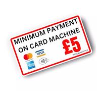 Minimum Payment on Card £5 Stickers - Credit/Debit Card Accepted Signs for Taxis, Shops, and Retail - Payment Stickers for Business Windows & Counters - Durable, Easy-to-Apply Labels
