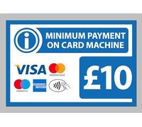 Minimum payment on card machine £10, blue sign - 1mm flexible Plastic sign (400mm x 300mm)