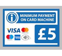 Minimum payment on card machine £5, blue sign - 1mm flexible Plastic sign (200mm x 150mm)