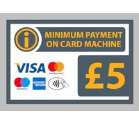 Minimum payment on card machine £5, gray sign - 1mm flexible Plastic sign (200mm x 150mm)