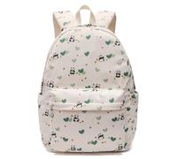 MININAI Kawaii Corduroy Backpack for Women Cute Floral Print Aesthetic Travel Book Bag Coquette Preppy College Laptop Daypack, Black Panda, M, Cute
