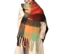 MININAI Thick Winter Scarf for Women, Cold Weather, Warm, Knitted, Thick, Plaid, Long, Large, Oversized, Checkered, caramel, One size