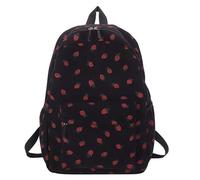 MININAI Women 2025 Cute Aesthetic Backpack Kawaii Strawberry Print Laptop Backpack Coquette Daypack for College Trendy Bag, Black, Modern, Minimalist, Compact