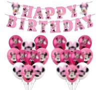 Minine Birthday Decorations, 1Pcs Happy Birthday Banner and 18Pcs Balloons, Theme Party Latex Balloons For Kids Girls Boys Party Decoration Supplies