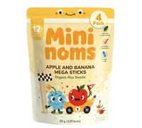 MININOMS Apple & Banana Mega Sticks Organic Toddler Snacks - Rice Snack for 12+ Months 30g (4 Pack) | Fruit-Flavoured Stick Finger Food for Toddlers Self-Weaning | Healthy, Vegan & Not Ultra-Processed