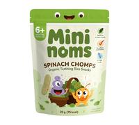 MININOMS Spinach Chomps Organic Baby Snacks - Teething Rice Snack for 6+ Months, 20 g (20 Pack) | Vegetable-Flavoured Rusks for Self-Weaning in Babies & Toddlers | Healthy, Vegan & Not Ultra-Processed