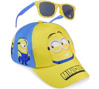 Minions Boys Baseball Cap Sunglasses Set, Adjustable Kids Summer Sun Hat 100% UV Protection Shades, Travel Holiday Essentials (Yellow Minions)