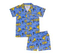 MINIONS, Despicable Me, 100% Cotton Button Up Short Sleeved Pyjama Set, Blue, 3-4 Years: 104cm