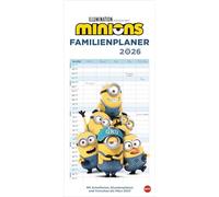Minions Familienplaner 2026: Familienkalender mit 5 Spalten. Wandkalender mit Schulferien und Stundenplänen.