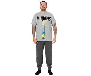 MINIONS Mens Pyjama Set | Adult Grey Animation Loungewear Pants & Black T-Shirt Complete PJs Bundle | Short Sleeve Tee Long Leg Bottom Pajama Bundle | Nightwear Movie Merchandise Gift for Him