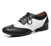 Minishion Dancing Shoes for Men 1" Standard Heel Leather Ballroom Dance Shoes, L421-black/White 1" Heel, 7 UK