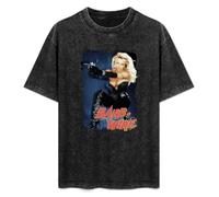 MINISIJA Men's Cotton Acid Washed T-Shirts Barb Wire Cult Movie Sci Fi Pamela Anderson Comic Book Short Sleeves XL Black