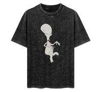 MINISIJA Men's Fashion Acid Washed T Shirts American Dad Roger Cute Twin Needle Sleeves and Hem S Black
