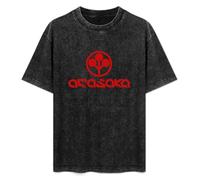 MINISIJA Men's Summer Acid Washed T-Shirt Arasaka Red Logo Twin Needle Sleeves and Hem 3XL