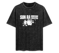MINISIJA Men's Summer Acid Washed T-Shirt Sun Ra Omniverse Arkestra Button Closure XL Black