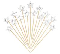 Minisland Big White Star Cocktail Picks, 5.5 Inch Long Bamboo Fancy Toothpicks for Appetizers, Decorative Independence Day Christmas Party Food Drinks Garnish Fruit Skewer Sticks 50 Counts - MSL434