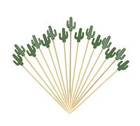 Minisland Green Cacti Cocktail Picks, 5 Inch Long Bamboo Fancy Toothpicks for Appetizers, Decorative Summer Tropical Hawaiian Party Food Drinks Garnish Fruit Kabob Skewer Sticks 100 Counts - MSL173