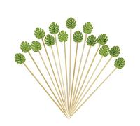 Minisland Green Monstera Leaf Cocktail Picks, 5 Inch Long Bamboo Fancy Toothpicks for Appetizers, Decorative Summer Tropical Hawaiian Party Food Drinks Garnish Fruit Skewer Sticks 100 Counts -MSL174