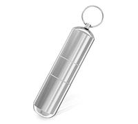 Minisland Large Portable Metal Aluminum Toothpicks Holder Dental Floss Picks Q-tip Pill Holder Keychain Outdoor Travel Small Container Waterproof Silver Color Dia.25mm -MSL143