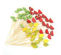 Minisland Mix-colored Watermelon Pineapple Leaf Cocktail Picks, 4.7 Inch Long Bamboo Fancy Toothpicks for Appetizers, Decorative Hawaiian Party Food Drinks Fruit Skewer Sticks 100 Counts - MSL115