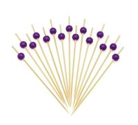 Minisland Purple Pearl Cocktail Picks, 4.7 Inch Long Bamboo Fancy Toothpicks for Appetizers, Decorative Bridal Wedding Holiday Party Food Drink Garnish Fruit Kabob Skewer Sticks 100 Counts - MSL454