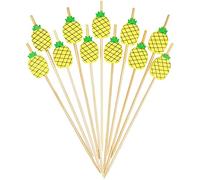 Minisland Yellow Pineapple Cocktail Picks, 4.7 Inch Long Bamboo Fancy Toothpicks for Appetizers, Decorative Summer Tropical Hawaiian Party Food Drinks Garnish Fruit Skewer Sticks 100 Counts - MSL171