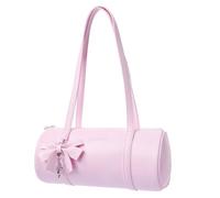 MINISO Barbie Heiress Series Cylinder Shoulder Bag, 11.2" Pink Handbag | Synthetic Leather，Bow & Barbie Charm, Waterproof Y2K Purse, Cute Bags for Women Girls Daily Use & Gift