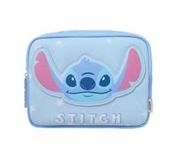 MINISO Disney Lilo and Stitch Character Cosmetic Bag, Light Blue Faux Leather Makeup Pouch with Star Pattern, Cute Cartoon Design, suitable for commutingand travel.