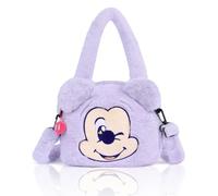 MINISO Plush Mickey Mouse Tote Bag for Women, Fluffy Mickey Mouse Bag for Kids, Mickey Shoulder Bag with Adjustable Strap, Purple Puffer Mouse Handbag, Cartoon Crossbody Bags for Travel Shopping Work