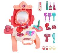 MINISO Role Play Kids Dressing Table, Pretend Makeup Set for Kids, Kids Vanity Table with Hair Dryer, Mirror and Many Accessories, Role Play Toys for 3 Year Old Girls, Birthday Gifts
