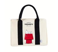 MINISO Snoopy Tote Bag,Peanuts Summer Travel Series Lightweight Canvas Handbag, 11.4" Multipurpose Use Grocery and Carry Bags for Men Women, Beige