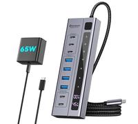 Minisopuru USB C Hub Powered - Supports 45W Max Charging with 65W 10Gbps USB-C Power Adapter, USB C to USB C Charging Hub for Meta Quest Pro, Steam, iPad Pro, iPhone,