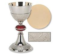 Minister Bishop Religious Catholic Gift Brass 24KT Gold Plate Grape Patterned Red Node Chalice and Paten Set