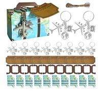 MiniSuitcase Candy Boxes, 10 Set World Map Suitcase Favor Boxes, Travel Themed Suitcase Favor Boxes With Earth Airplane Keychains And Travel Ticket For Travel Theme Party, Wedding, Bridal Shower