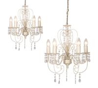 MiniSun | 2 x Distressed White Shabby Chic 5 Way Ceiling Light Chandeliers | Ceiling Lights & Home Improvements Essential