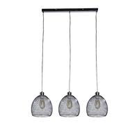 MiniSun | 3 Way Brushed Chrome Over Table Ceiling Light Fitting with Suspended Mesh Lightshades | Pendant Lights, Home Décor & Improvement Essential | Includes Bulb | Includes Full Wired Fitting