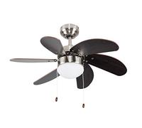 MiniSun | 30" / 76cm Silver Chrome and Wood Ceiling Fan with Flush Light | Home Décor, Bedside & Desk Lamp | Mains Wired