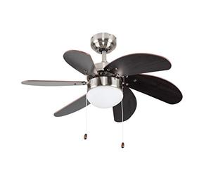MiniSun | 30" / 76cm Silver Chrome and Wood Ceiling Fan with Flush Light | Home Décor, Bedside & Desk Lamp | Mains Wired